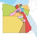 Vector illustrated blank map of Egypt with governorates or provinces and administrative divisions, and neighbouring countries.