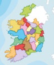 Vector illustrated blank map of Ireland with counties and administrative divisions, and neighbouring countries