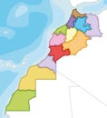 Vector illustrated blank map of Morocco with regions and administrative divisions, and neighbouring countries