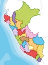 Vector illustrated blank map of Peru with departments, provinces and administrative divisions, and neighbouring countries.