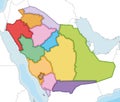 Vector illustrated blank map of Saudi Arabia with provinces and administrative divisions, and neighbouring countries
