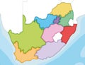Vector illustrated blank map of South Africa with provinces and administrative divisions, and neighbouring countries