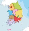 Vector illustrated blank map of South Korea with provinces and administrative divisions, and neighbouring countries