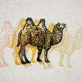 Vector Illustrated camel in engraved technic on old paper