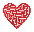 Red color maze game heart shape of small cubes