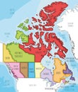 Vector illustrated map of Canada with provinces and territories and administrative divisions, and neighbouring countries