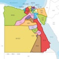 Vector illustrated map of Egypt with governorates or provinces and administrative divisions, and neighbouring countries.