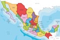 Vector illustrated map of Mexico with regions or states and administrative divisions, and neighbouring countries.