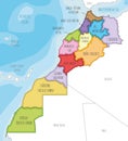 Vector illustrated map of Morocco with regions and administrative divisions, and neighbouring countries