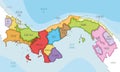 Vector illustrated map of Panama with provinces, indigenous regions and administrative divisions, and neighbouring countries Royalty Free Stock Photo