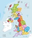 Vector illustrated map of UK with administrative divisions, and neighbouring countries. Editable and clearly labeled layers