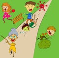 Accident during escaping from a virus. Cartoon men and women panicing in the