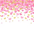 Vector illustrated Valentine`s day patterns. Cute Tile wedding backgrounds with hearts of gold and pink