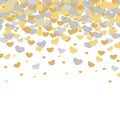 Vector illustrated Valentine`s day patterns. Cute Tile wedding backgrounds with hearts of gold and silver