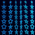 Garlands of three-dimensional light blue stars on dark background. Vector illustration Royalty Free Stock Photo