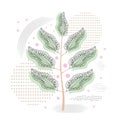 Vector illustration of an abstract background. With circles and leaves of plants. Royalty Free Stock Photo
