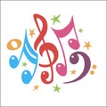 Vector Illustration of an Abstract Background with Colorful Music notes. Royalty Free Stock Photo