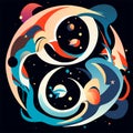 Vector illustration of an abstract background in the form of a stylized planet. AI Generated