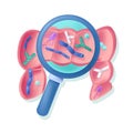 Vector illustration abstract bowel under magnifying glass. It shows bacteria of normal flora Royalty Free Stock Photo