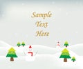 Vector illustration of abstract christmas greeting card with snowman and chistmas trees. Design for merry christmas.