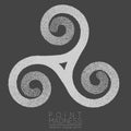 Vector illustration of abstract dotted symbol triskelion. Celtic sacred geometry sign made in stippling technique. Royalty Free Stock Photo