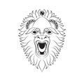 Vector illustration abstract isolated predatory unusual grin wild animal yeti decorated black linear doodle