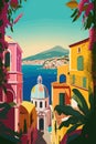 Vector illustration of abstract of a seaside town, beautiful travel European destination Royalty Free Stock Photo