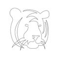 Vector illustration, abstract tiger`s head in black and white colors, outline one line continuous painted drawing