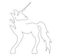 Vector illustration, abstract unicorn in black and white colors, outline one line continuous painted drawing