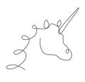 Vector illustration, abstract unicorn`s head in black and white colors, outline one line continuous painted drawing