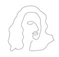 Vector illustration, abstract woman`s face in black and white colors, outline one line continuous painted drawing