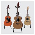 Vector Illustration Acoustic Electric Guitar set with Stand