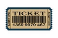Vector illustration of a admit one ticket with a barcode on a white background Royalty Free Stock Photo