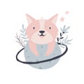 Vector illustration of an adorable corgi on a planet. Cute composition with a funny animal