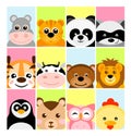 Vector illustration of adorable cute baby animals on color backgrounds for banner, flayer, placard for children in flat