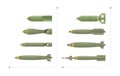 A vector illustration of aerial bombs is isolated on a white background