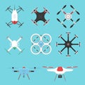 Vector illustration aerial vehicle drone quadcopter surveillance air hovering wireless tool remote control fly camera. Royalty Free Stock Photo