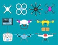 Vector illustration aerial vehicle drone quadcopter surveillance air hovering wireless tool remote control fly camera. Royalty Free Stock Photo