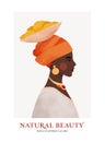 Vector illustration - african american. Black young beautiful woman portrait with turban and lemons. Modern feminine woman with Royalty Free Stock Photo