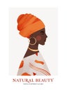 Vector illustration - african american. Black young beautiful woman portrait with turban. Modern feminine woman with dark skin. Royalty Free Stock Photo