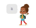 Vector illustration of the African American Girl with the backpack goes to school. Preschool girl walks to school Royalty Free Stock Photo