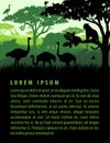 Vector illustration of african savannah safari landscape with wildlife animals silhouettes sunset design template Royalty Free Stock Photo