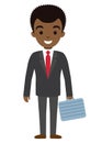 Vector illustration of afro american businessman character with case. flat style Royalty Free Stock Photo