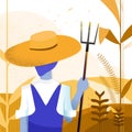 Vector illustration - agriculture Farmer. landscape nature. art. Corn farm. background