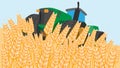 Vector illustration of agriculture with a tractor in the field.