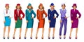 Vector illustration of air hostess in uniform and formal hat.