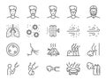 Air pollution line icon set. Included icons as smoke, smell, pollution, factory, dust and more. Royalty Free Stock Photo