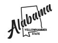 Vector illustration of Alabama. Nickname Yellowhammer State. United States of America outline silhouette. Hand-drawn map of USA