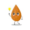 Vector illustration of almond character with cute expression, emoticon, kawaii, get idea, smart