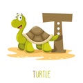 Vector Illustration Of Alphabet Letter T And Turtle Royalty Free Stock Photo